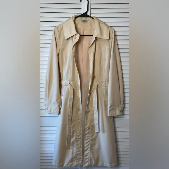 Vintage Sears JR Bazaar 1960s Warm Cream Long Trench Coat Juniors Size 11 Women - Picture 4 of 16